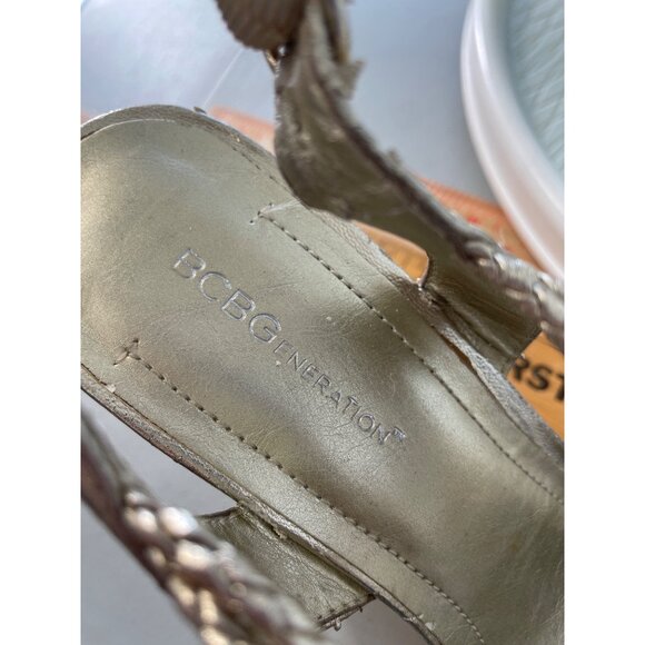BCBGeneration Callista Wedge Sandals Size 9 Braided Strap Open Toe Gold Bohemian - Picture 6 of 12